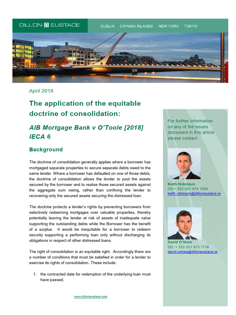 The equitable doctrine of consolidation aib mortgage bank v otoole
