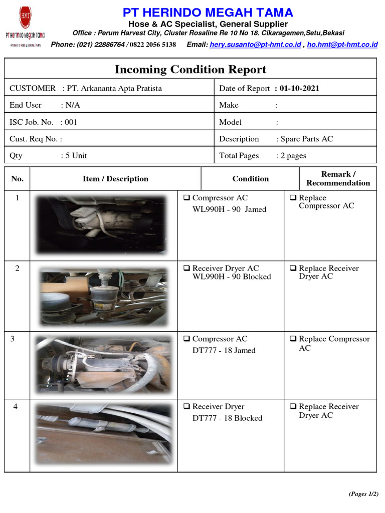 AC Spare Parts Condition Report | PDF | Technology & Engineering