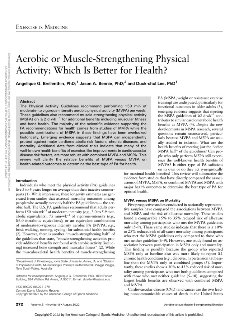 Aerobic or Muscle Strengthening Physical Activity .5 | PDF | Metabolic ...