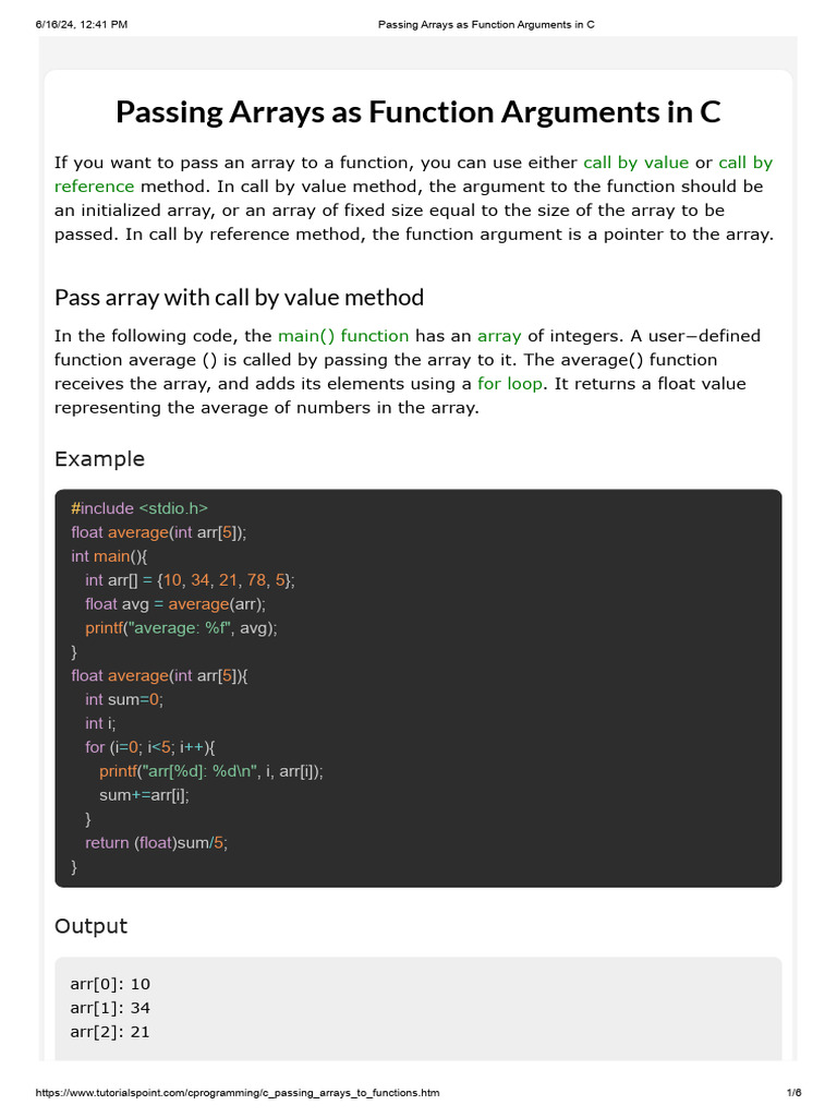 Passing Arrays as Function Arguments in C | Download Free PDF | Integer ...