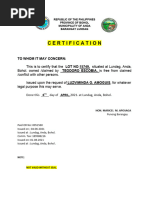Barangay Low Income Certification Sample | PDF