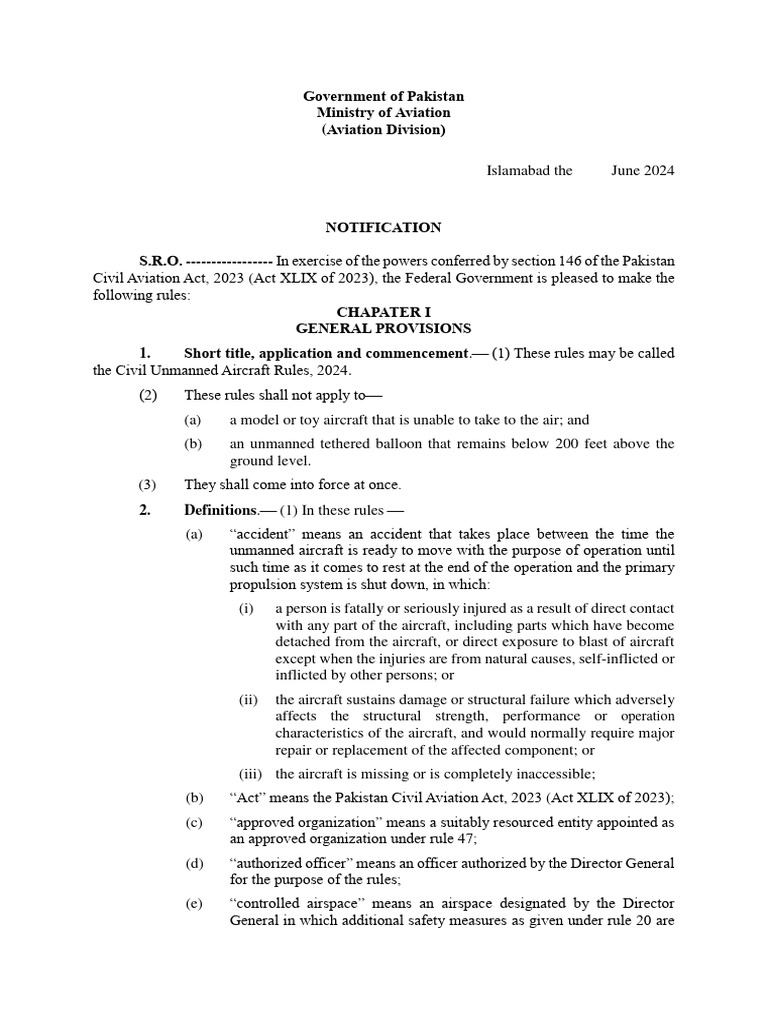 Civil Unmanned Aircraft Rules, 2024 | PDF | License | Unmanned Aerial ...