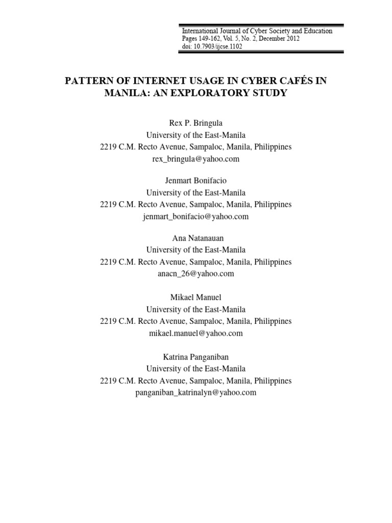 Internet Usage Patterns in Manila Cyber Cafés | PDF | Internet ...