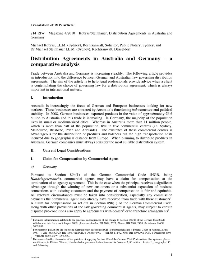 Distribution in Australia and Germany | PDF | Arbitration | Jurisdiction