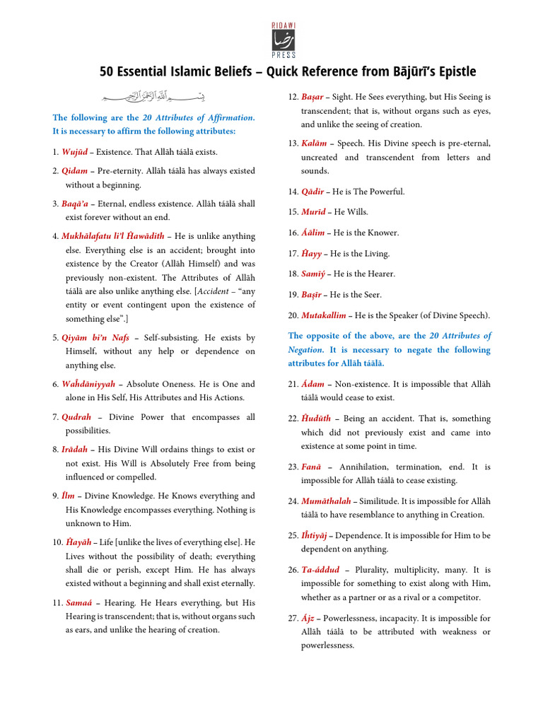 50 Essential Beliefs of Ahlus Sunnah | PDF | God In Islam | Abrahamic ...