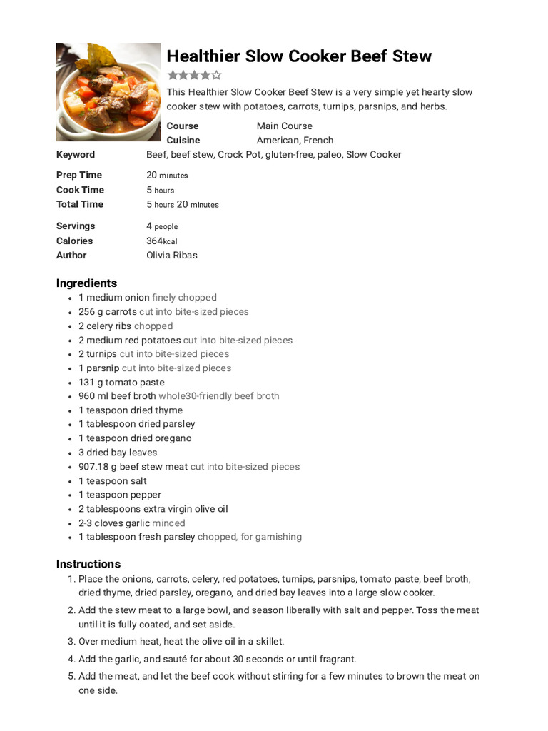 Healthier Slow Cooker Beef Stew - Primavera Kitchen1 | PDF | Slow ...