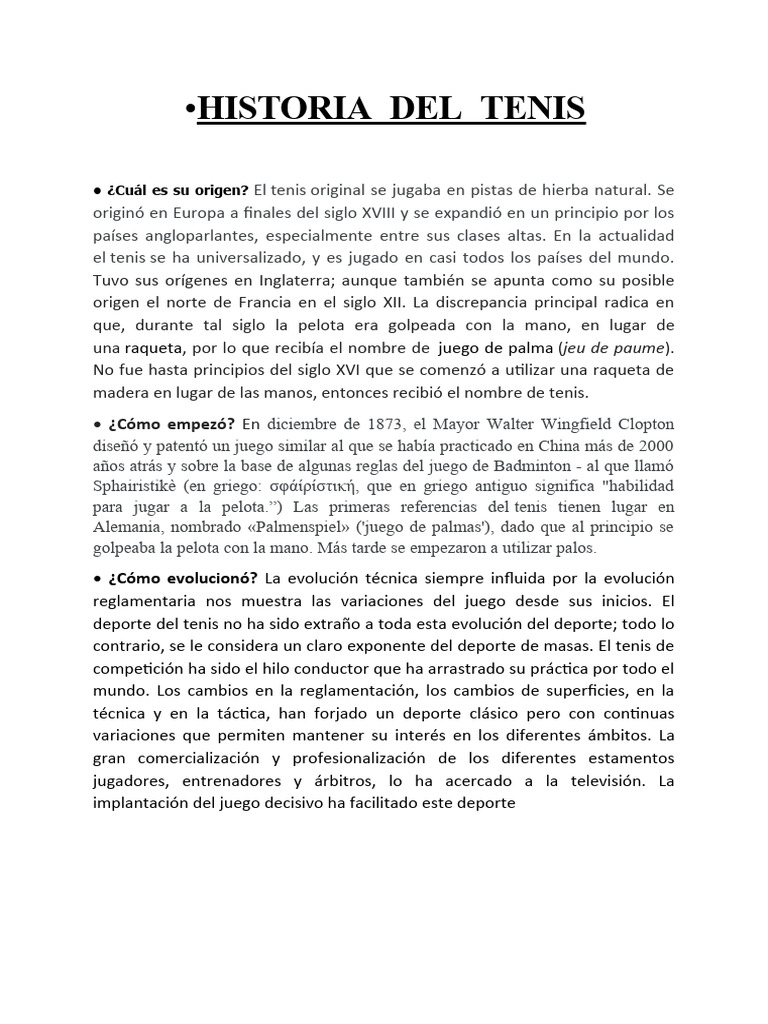 Historia: DEL Tenis | PDF | Juegos de pelota | Deportes atléticos