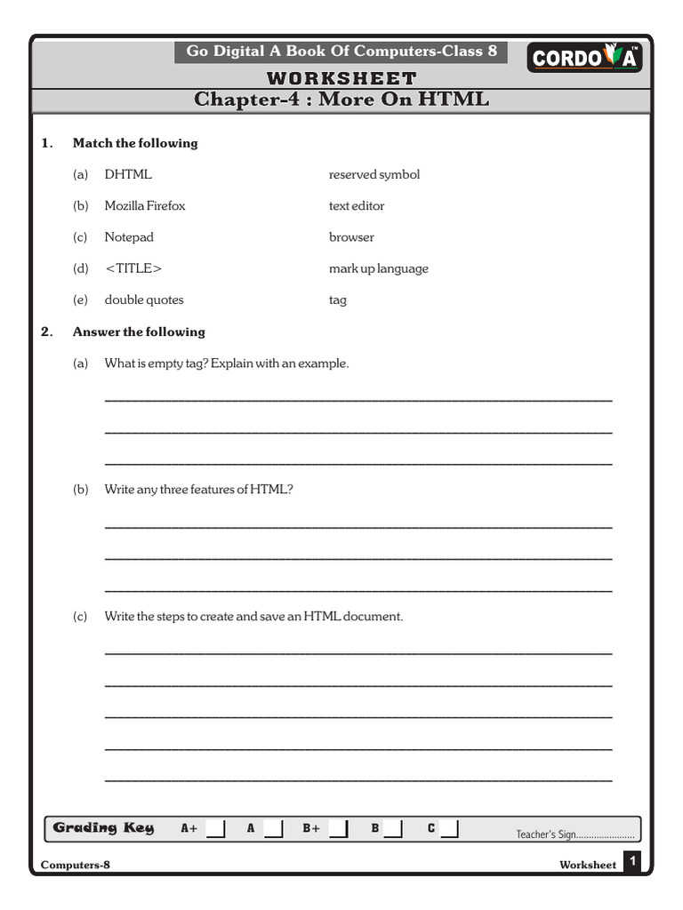 HTML & Computer Basics Worksheet | PDF