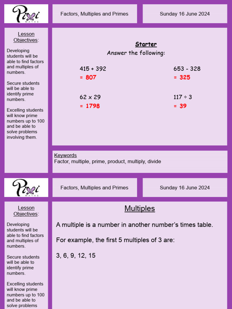 Factors Multiples And Primes Pixippt Download Free Pdf Prime Number