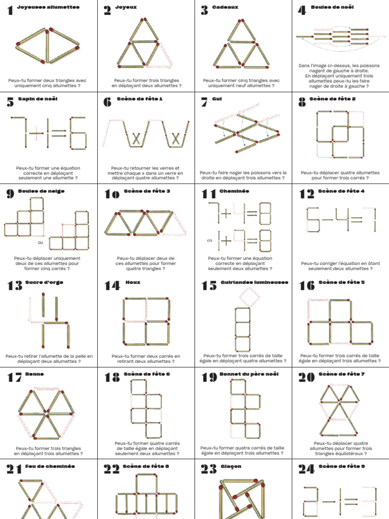 Cassetête 4 triangles avec 6 allumettes PDF Noël — free download