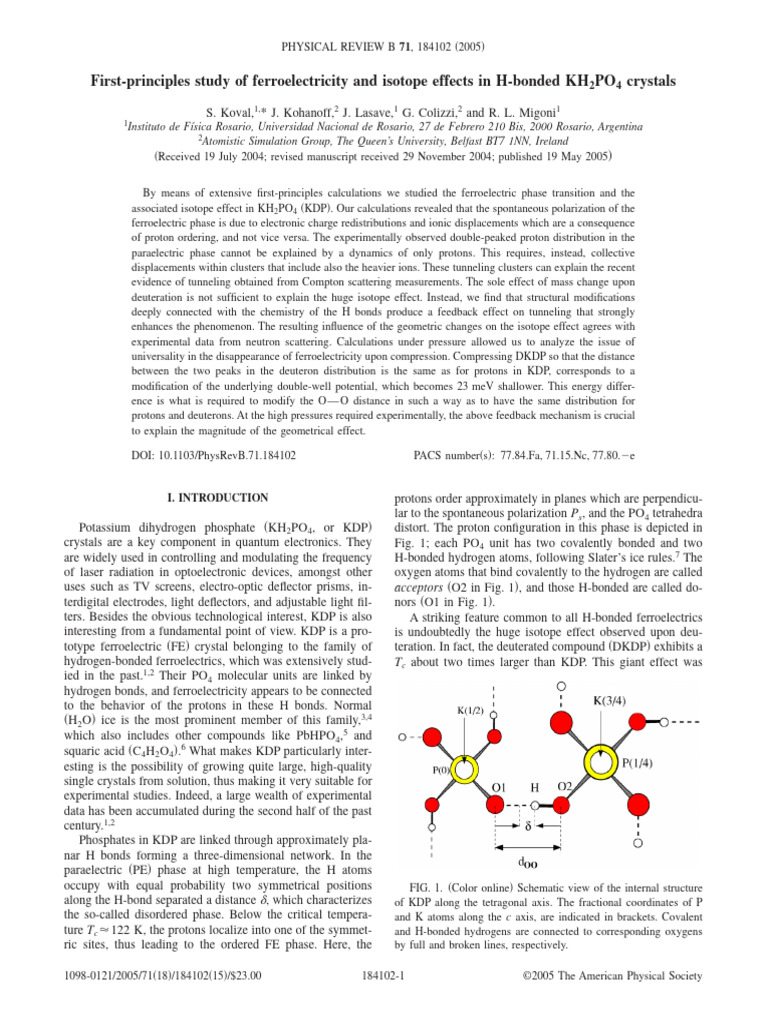 Ferroelectricity in KH2PO4 Crystals | PDF | Hydrogen Bond | Chemical Bond