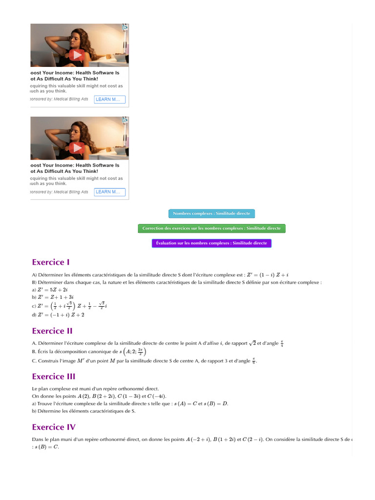 Similitude Directe des Nombres Complexes | PDF | Nombre complexe ...
