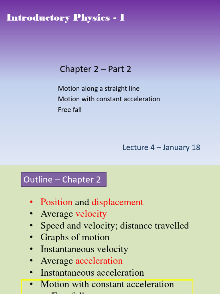 Lecture 4 - Chapter 2 Part 2 | PDF | Acceleration | Velocity