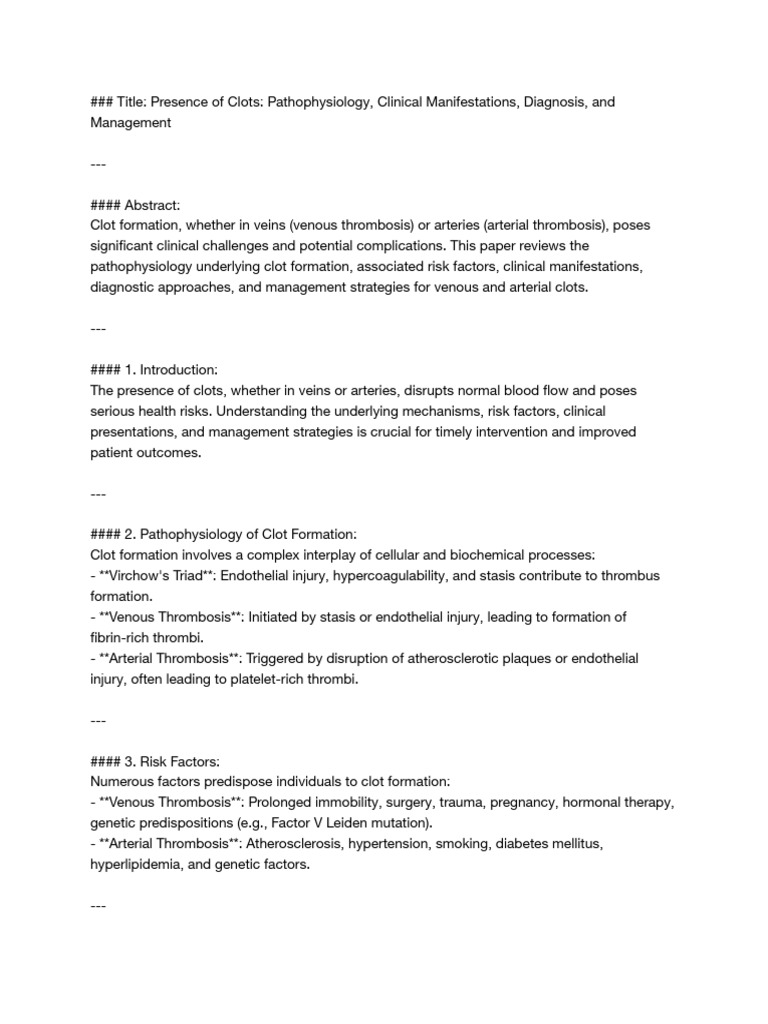 Presence of Clots Paper | PDF | Thrombosis | Thrombus