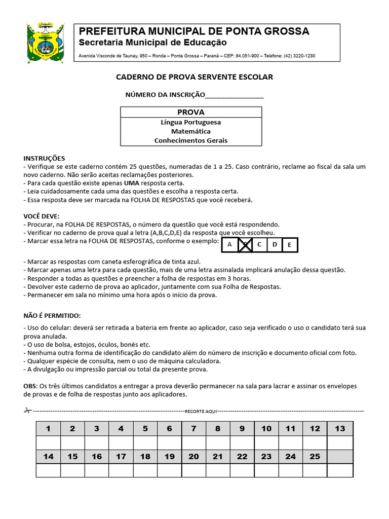 Prova de Marcação para Servente Escolar | PDF