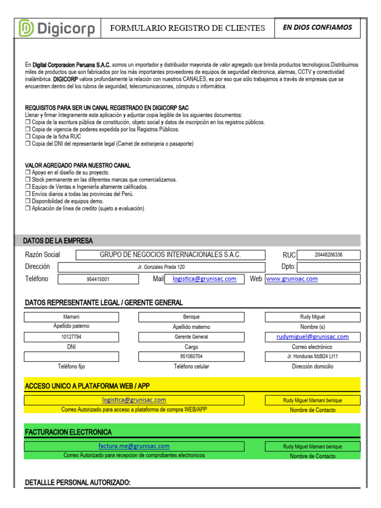 Copia de DIGICORP-PE Formulario de Nuevo Cliente | PDF | Tarjeta de ...