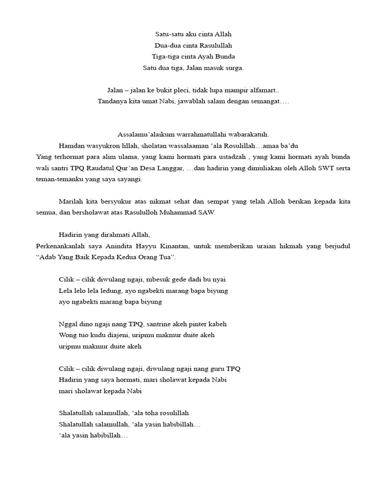 Teks Pidato Dai Cilik Adab Kepada Orang Tua | PDF