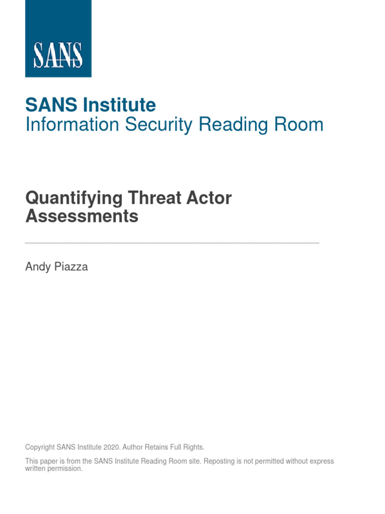 Quantifying Threat Actor Assessments 39585 | PDF | Risk | Vulnerability ...