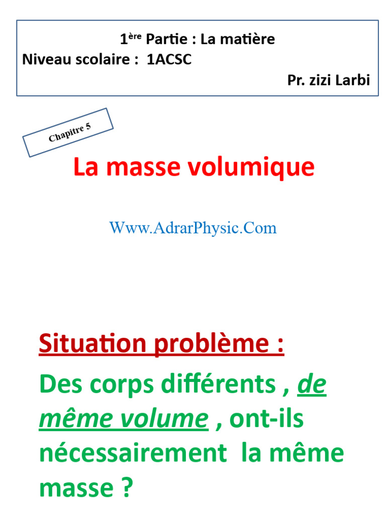 4 La Masse Volumique PDF Masse Densité — free download