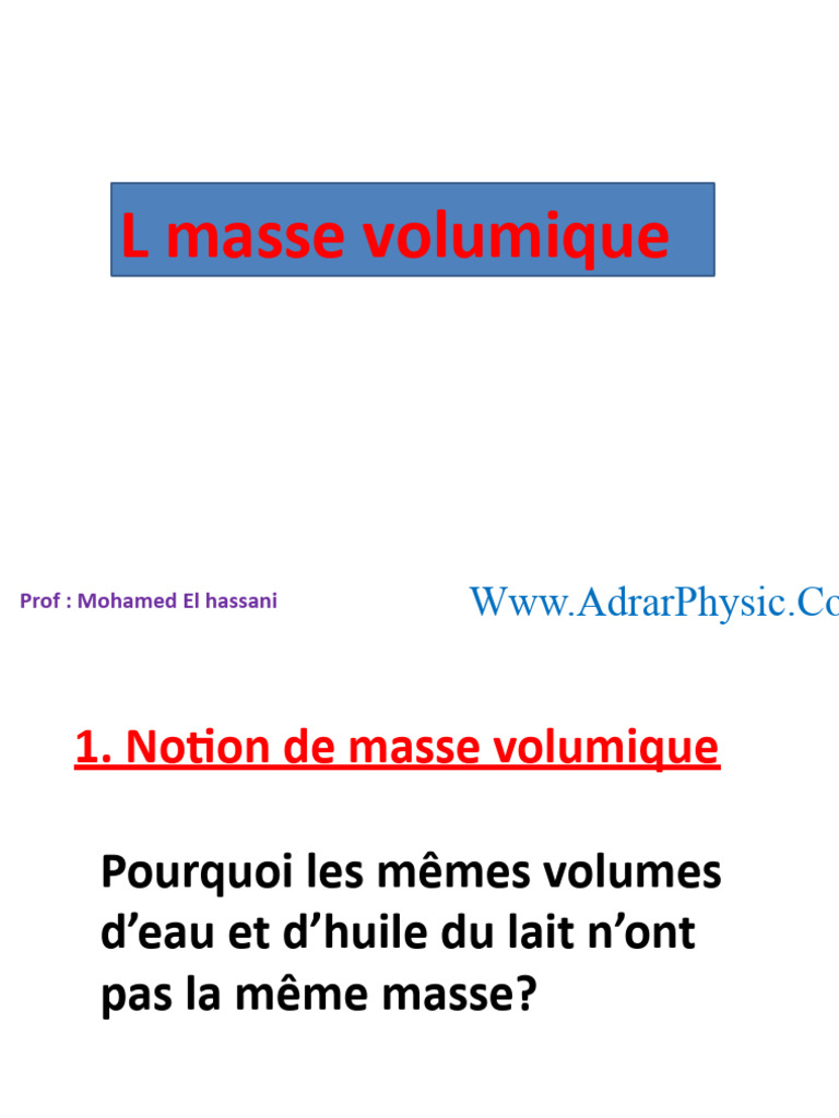 ppt1 La Masse Volumique PDF — free download