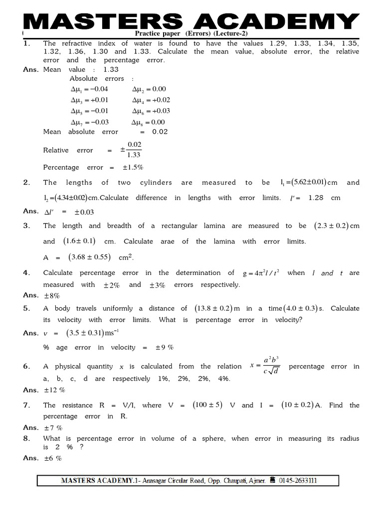 Measuring Errors in Physical Quantities | PDF | Measurement | Length