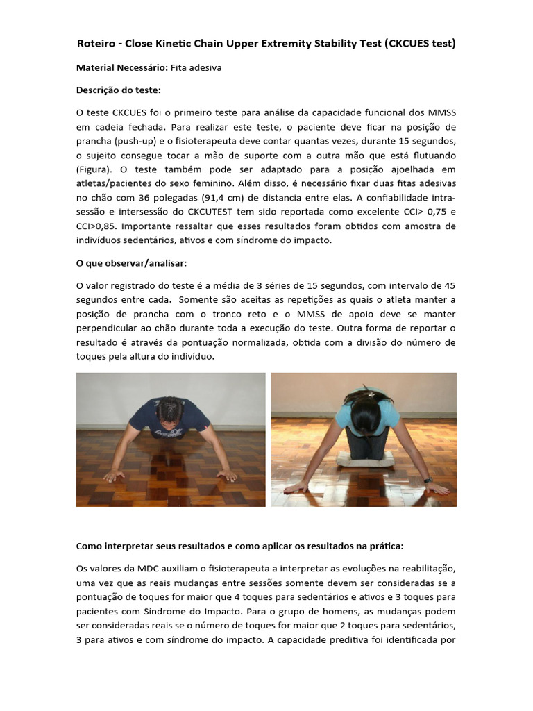 Teste CKCUES: Avaliação Funcional MMSS | PDF