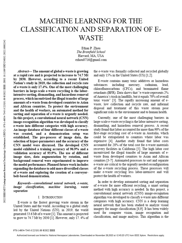 ML-Based E-Waste Classification System | PDF | Electronic Waste ...