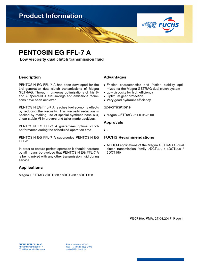 Pi - Pentosin Eg FFL-7 A | PDF | Clutch | Viscosity