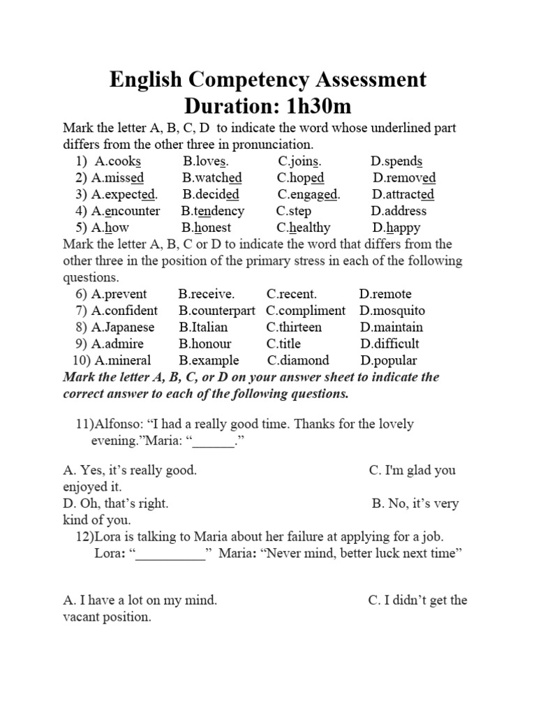 English Competency Assessment Test | PDF | Giant Panda | Energy Development