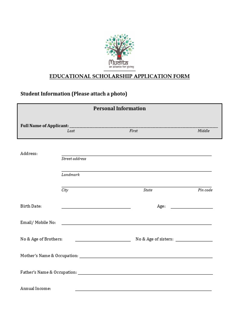 Educational Scholarship Application Form Pdf