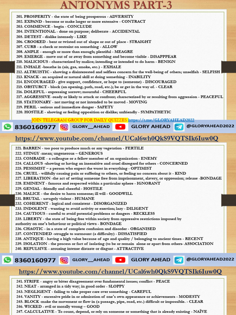 Antonyms Part 3 Pdf