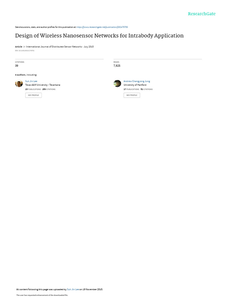 Design of Wireless Nanosensor Networks For Intrabo Download Free PDF