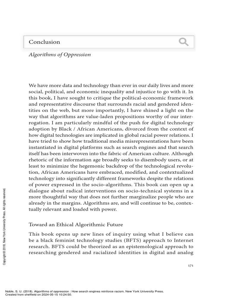 Algorithms of Oppression How Search Engines Reinfo... - (Conclusion ...