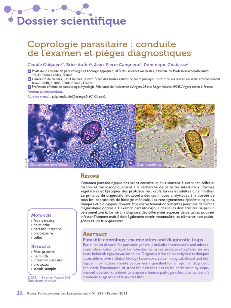 Examen et pièges en coprologie parasitaire | PDF | Sciences et ...