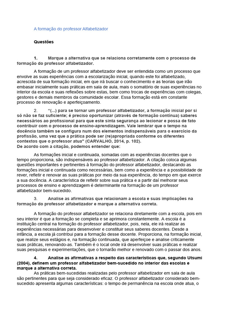 Formação do Professor Alfabetizador | PDF | Alfabetização | Aprendizado