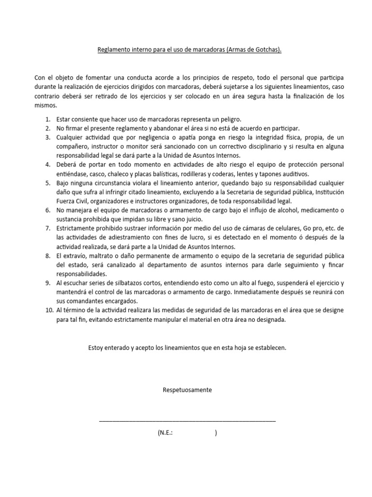 Reglamento de Uso de Marcadoras Gotcha | PDF