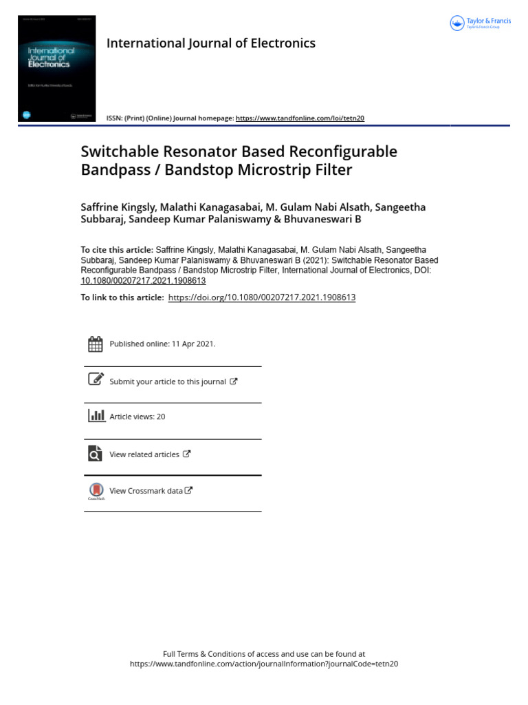 Switchable Resonator Based Reconfigurable Bandpass / Bandstop ...