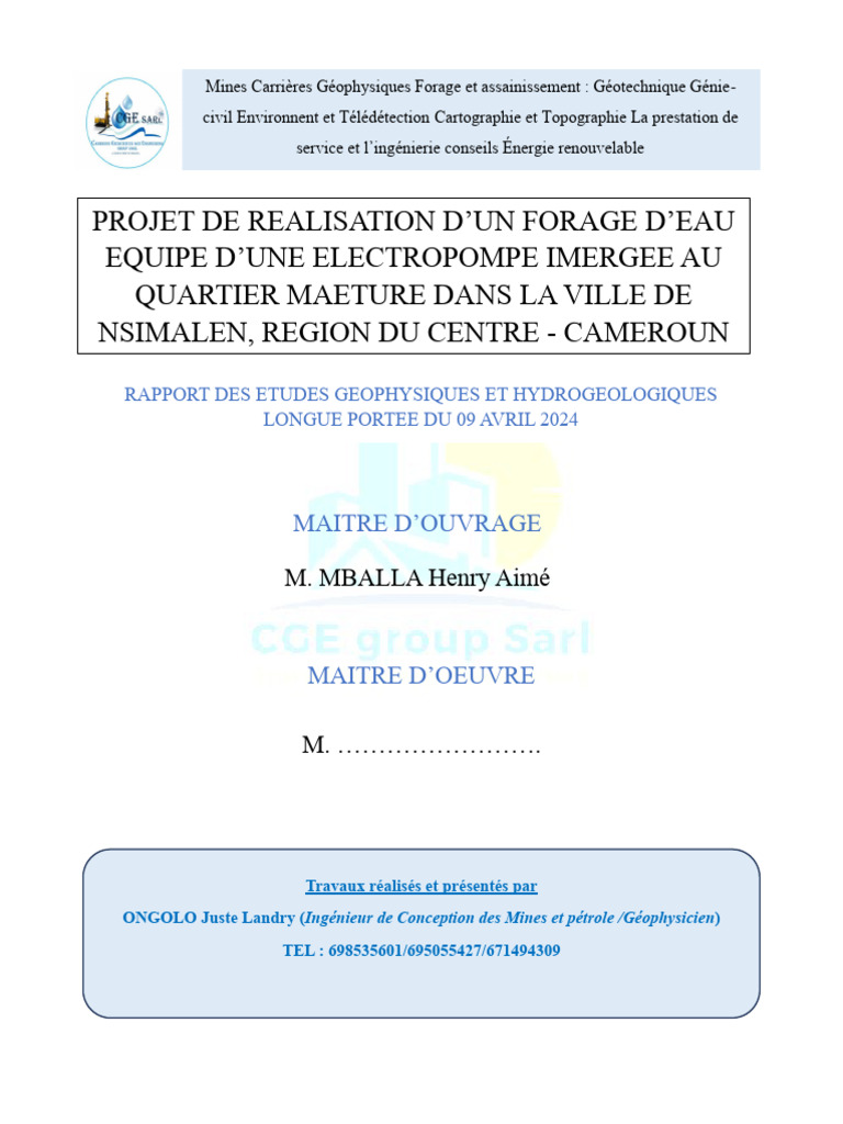 Étude géophysique pour forage à Maeture | PDF | Hydrogéologie | Forage