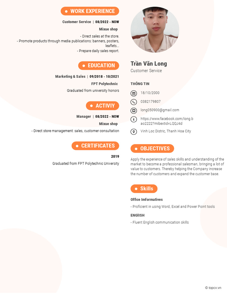 Tran Van Long TopCV - VN 130523.132027 | PDF | Sales
