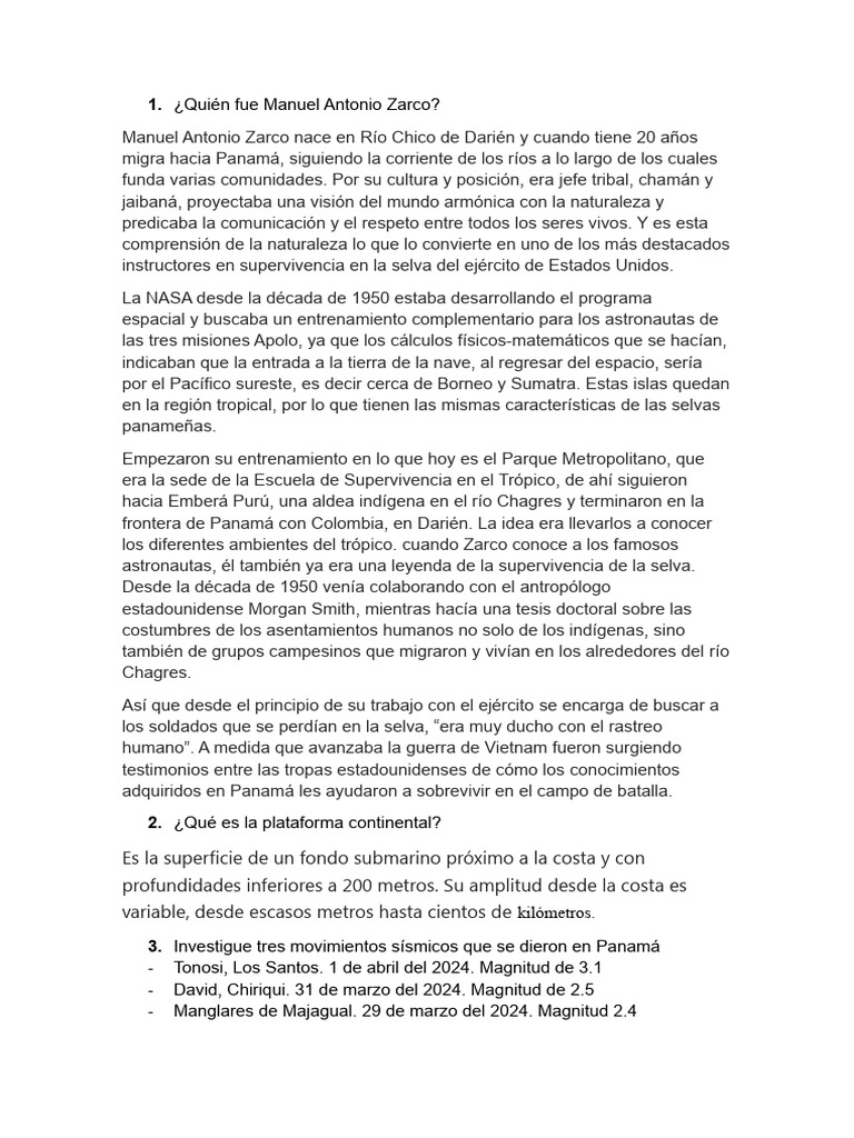 ¿Quién Fue Manuel Antonio Zarco? PDF Panamá