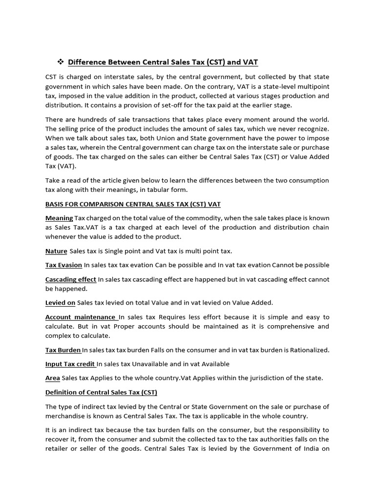 Difference Between Vat and Sells Tax | PDF | Taxes | Value Added Tax