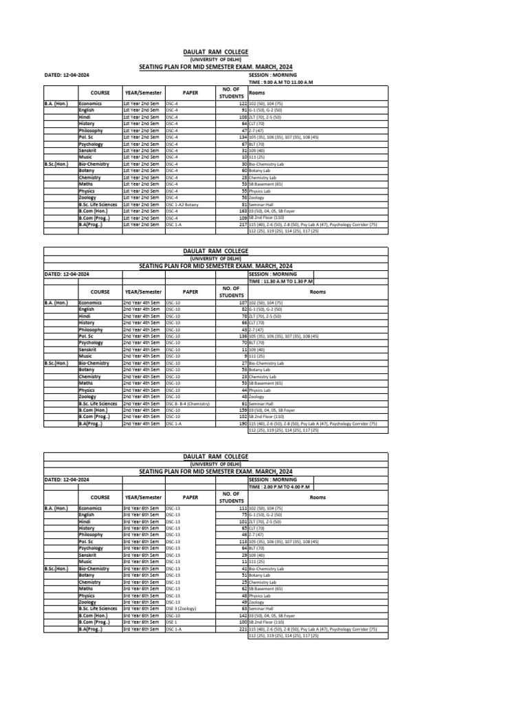 Seating Plan Mid Sem Exam 2024 - 240411 - 085345 | PDF