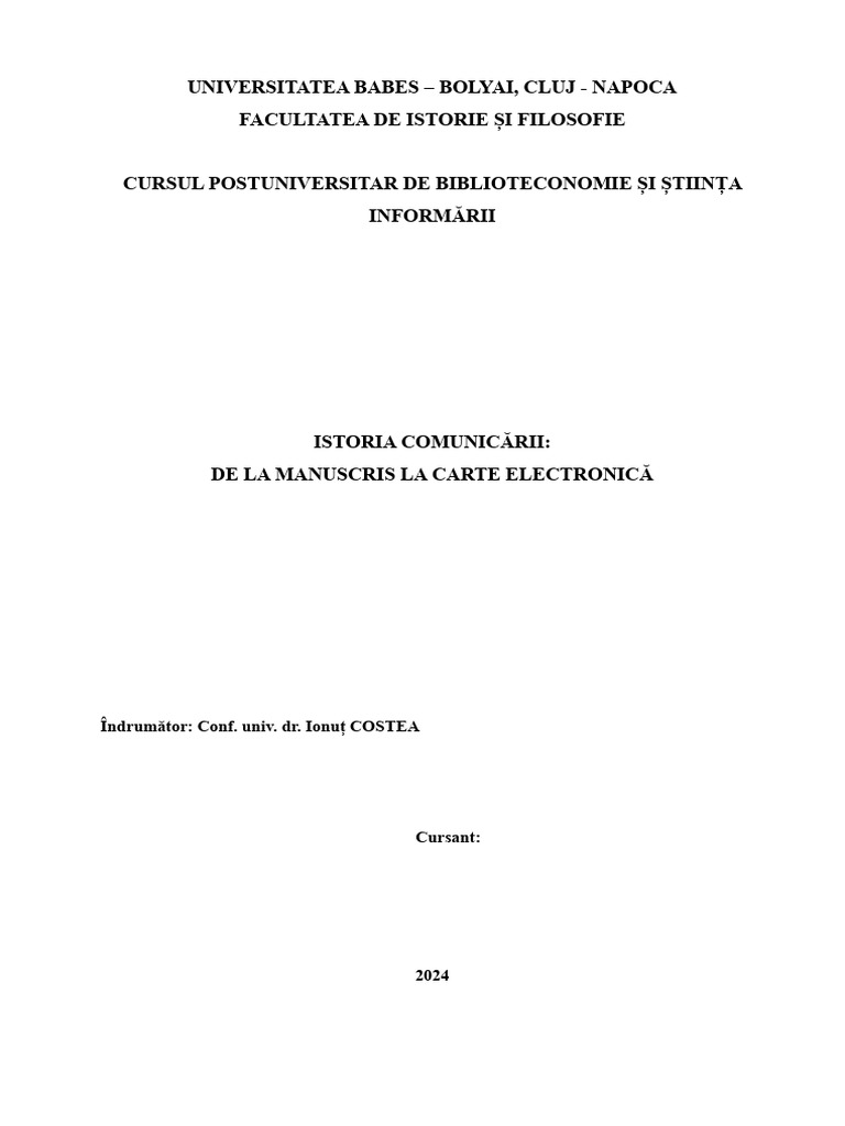 Istoria Comunicarii de La Manuscris La Carte Electornica | PDF