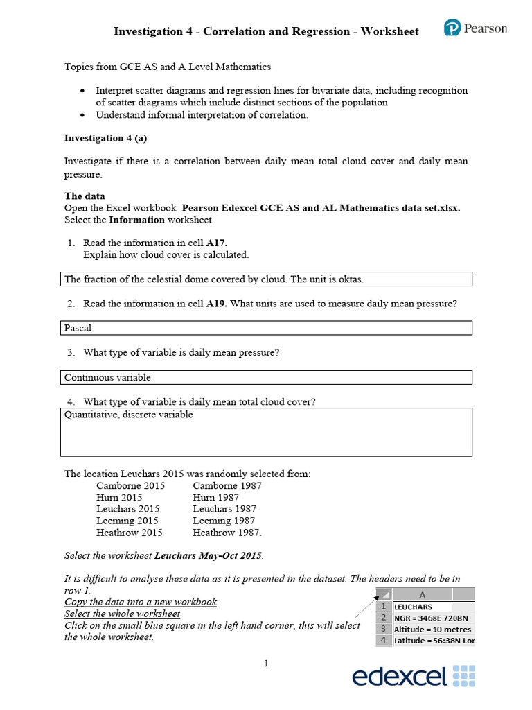 Correlation & Regression Analysis Worksheet | PDF | Linear Regression ...