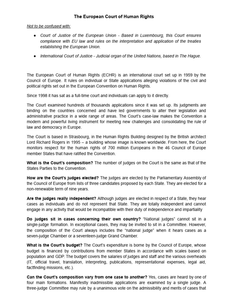 Overview of the European Court of Human Rights | PDF | European ...
