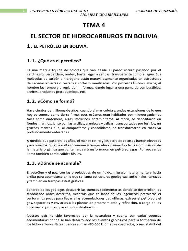 Tema 4 El Sector de Hidrocarburos en Bolivia | PDF