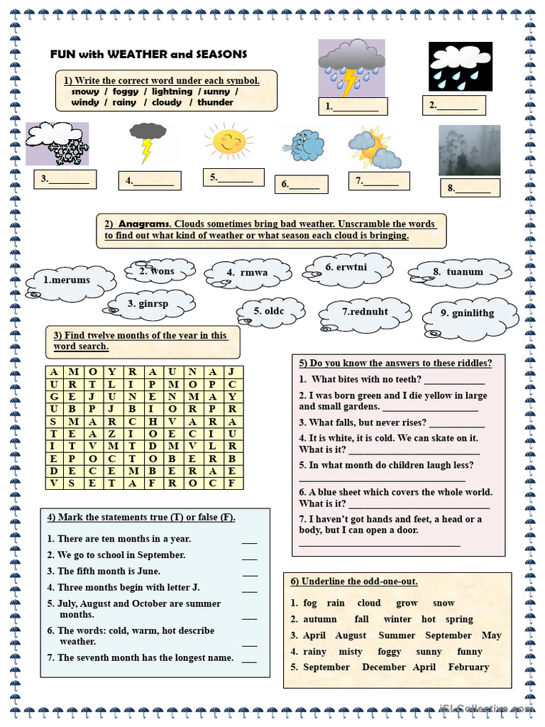 Weather and Seasons Activity Worksheet | PDF | Meteorology | Earth Sciences