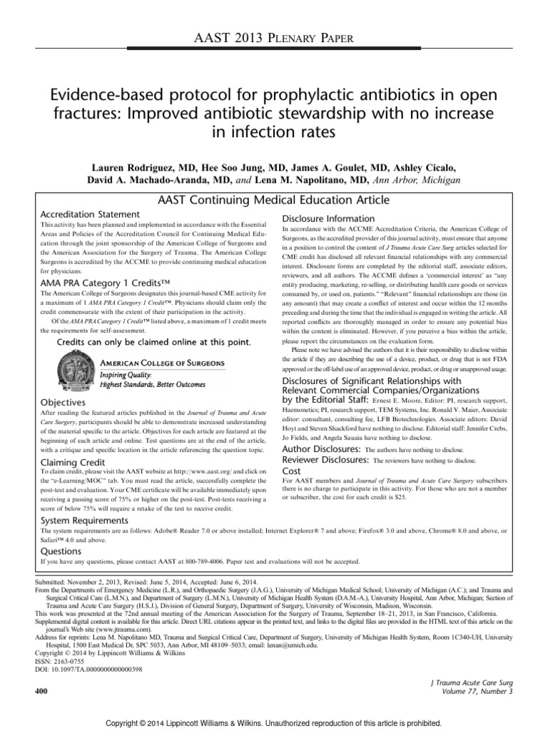 Evidence-Based Protocol For Prophylactic Antibiotics in Open Fractures ...