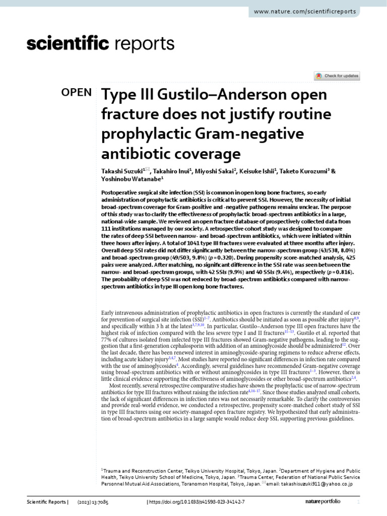 Type III Gustilo-Anderson Open Fracture Does Not Justify Routine ...