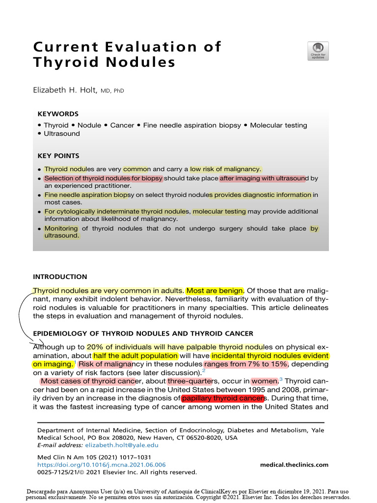 Holt EH - Current Evaluation of Thyroid Nodule. Med Clin N Am. 2021 ...